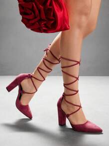 CUCCOO SZL Zapatos de tacón alto con diseño de cordones y puntera puntiaguda para mujer