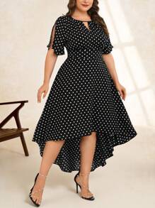 SHEIN Clasi Summer Plus Size Wedding Asymmetrical  Dresses - Black and White - View 3
