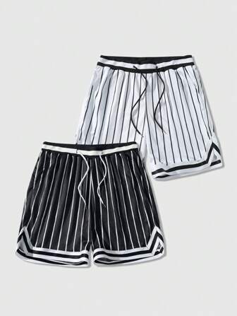 Street Life Pantaloncini casual da uomo a righe con vita con laccetto