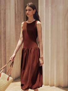 Chiquease 女式优雅纯色荷叶边下摆连衣裙