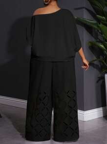 SHEIN CURVE+ Plus Size White Asymmetrical Shoulder Embroidered 2 Pieces Set, Elegant For Summer Vacation Graduation Dress/ Graduation Dresses For Women/ White Graduation Dress/ Graduation Outfit.Summer/Country/Beach Vacation Outfits/Beach Outfits/Beach Wear Plus Size 2 Piece Sets Plus Size Women Clothes 2 Piece 2 Piece Sets Curvy - Black - View 2