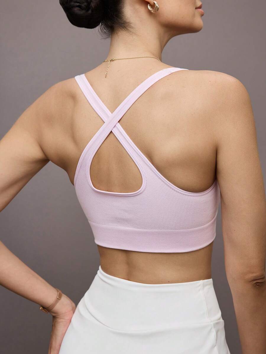 Activina Activina Top deportivo corto de unicolor, con espalda descubierta y espalda de tirantes (sin costuras), para verano