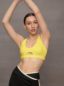 Activina Women's Minimalist Solid Color Hollow Back Sports Bra - Yellow - View 3