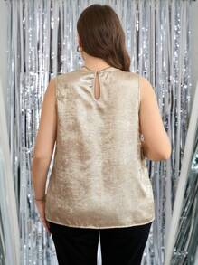 Gownix Plus Size Women's Solid Color Pleated Crew Neck Sleeveless Blouse Women Plus Tops Women Spring Tops Women Summer Blouses Work Blouse Women Women Elegant Tops - Gold - View 2