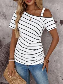 EMERY ROSE 女士度假不对称肩部外出乡村演唱会可爱夏季T恤夏季