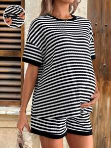 SHEIN Maternity Two Pieces Suits,Maternity Set,Maternity Clothes - Black - View 1