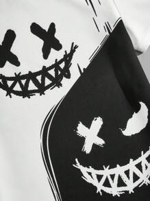 AXEPEAK Ensemble t-shirt à manches courtes et short avec bloc de couleur et graphique de visage pour hommes, Amis