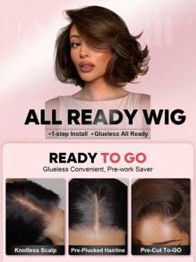 ALL READY WIG Wear Go 无胶鲍勃假发，100% 雷米真人发质，夏季短款鲍勃假发，预造型分层剪裁，4x4 预剪蕾丝，预拔发际线，预漂白，全效假发，180% 密度，4# 巧克力棕色头发，优雅别致的女老板造型