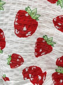 SHEIN Maternity Summer Full Print Strawberry Graphic Ruffle Collar Blouse - Red and White - View 3