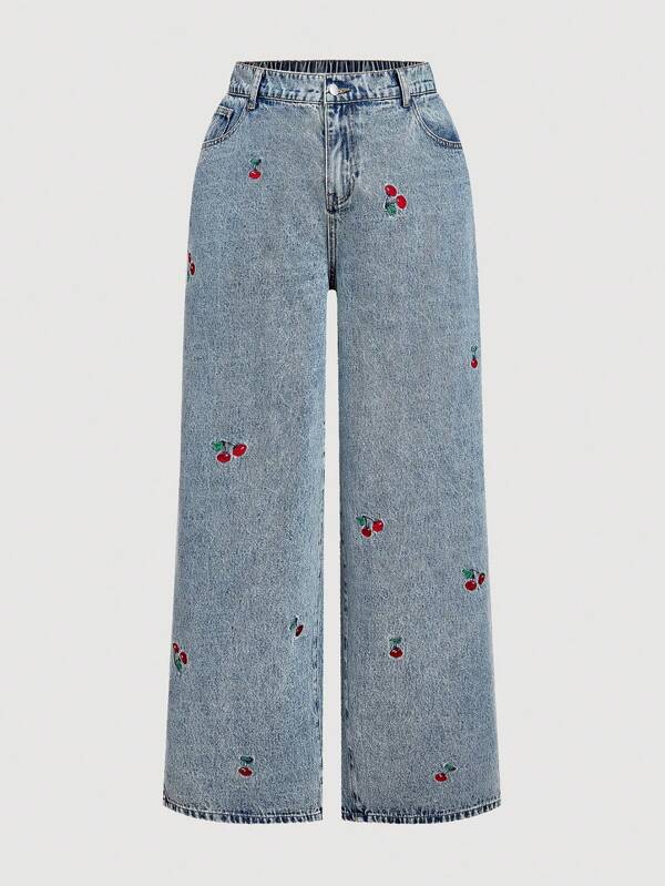 SHEIN MOD Plus Size Blue Relaxed Fit Straight Leg Jeans