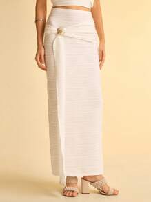 CAJUNI Váy ôm vừa vặn họa tiết vỏ sò cho nữ - trắng - Xem 1