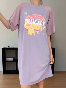 DAZY Camisón con diseño de bloqueo de color, estampado de letras y donas lindo para mujeres