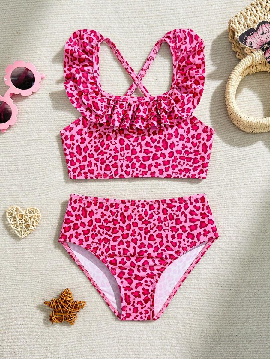 Wildeya Young Girls Leopard Print Swimsuit Set Young Girl Summer Outfits Young Girls Sets Bathing Suits For Girls Kids Two Pieces Bathing Suit For Kids Bathing Suits For Girls Young Girls Bikini Sets