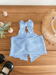SHEIN LMoss Kids Atasan Camisole Rajut Warna Polos Kasual Modis untuk Anak Perempuan - Biru - View 2