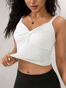 Hanevo Women's Solid Color Casual Versatile Tie-Up Camisole Top, Summer Sportwear For Daily Wear - White - View 7