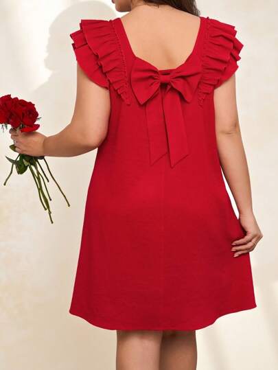 SHEIN Clasi Vestido Midi Reto com Laço nas Costas Vermelho Plus Size Primavera para Mulheres, Vestido Elegante para o Dia a Dia/Dia dos Namorados, Vestidos Elegantes, Vestidos Românticos, Vestidos de Verão para Mulheres, Vestidos Elegantes de Mulheres, Vestidos de Primavera para Mulheres