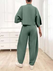SHEIN Cottnline مجموعتين قطعتين مريحة للنساء ، صيفي ، كاجوال - أخضر نعناع - مشاهدة 2