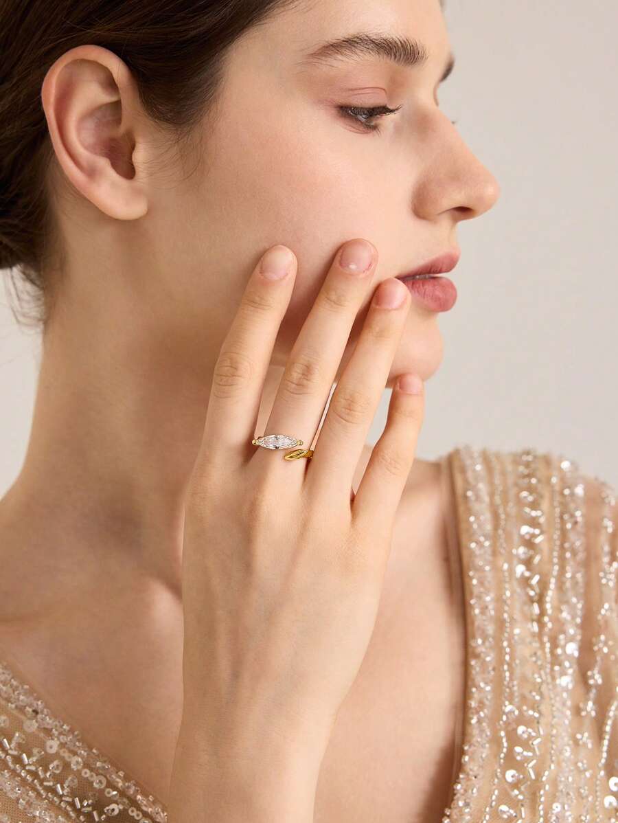 MOTF PREMIUM 方晶锆石眼形开口戒指 - 金色 - 查看 2