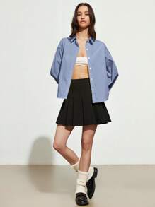 Aveloria GENKIRA Solid Color Casual Lapel Loose Flared Sleeve Women Long Sleeve Shirt Fall Cloth For Women - Baby Blue - View 6
