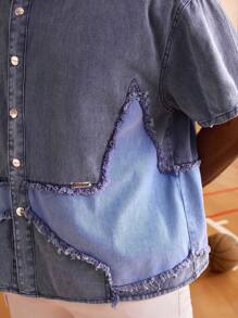 EASEVO Plus Size Men's Loose Woven Denim Short Sleeve Shirt - Multicolor - View 5