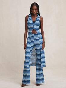 NYA SZN Pants High Rise Brunch Special Occasion Event Vacation Spring Summer Knit Pants Bottoms Statement Valentines Day Carnival Outfits For Women - Green - View 4