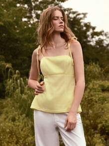 Lumivelle 女士纯色纹理面料高腰吊带背心 - 黃色 - 查看 4