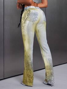 SHEIN Tall Jeans de pierna acampanada con estampado total y bolsillos para mujer de estilo urbano