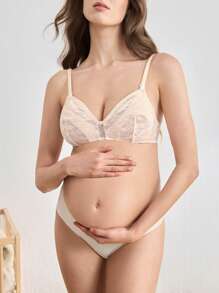 Moonlight&Mama Închidere frontală cu cârlig, Dantelă, Strat dublu, Sutien de susținere, Decupaj rotund, Sutien confortabil pentru gravide și alăptare - Caisă - Vizualizare 4