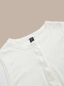 SHEIN BASICS Áo ba lỗ dệt kim màu trơn cỡ lớn, thường ngày - trắng - Xem 3