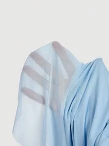 SHEIN MOD 荷叶边修身抽绳蝴蝶结网眼连衣裙 - 淺藍色 - 查看 5