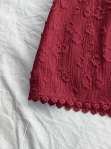 Soleia Bộ 2 món đồ nữ vải kết cấu ren hoa viền yếm hở lưng buộc dây áo crop top cho kỳ nghỉ hè, tiệc tùng, trang phục thường ngày hẹn hò, lễ hội âm nhạc, phong cách boho - Màu Đỏ Sâu - Xem 7