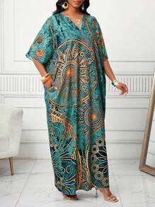 SHEIN Lady V 领长袖纯色拼布宽松休闲连衣裙长袍万圣节服装万圣节服装女士度假服装女士沙滩装海滩度假沙滩裙婚礼宾客礼服女士商务休闲舞会礼服生日和活动礼服/办公室礼服/教堂礼服/婚礼礼服/节日礼服/非洲女装 - 彩色 - 查看 5