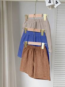 SHEIN 3pcs Young Boys Casual School Solid Color Elastic Waist Drawstring Shorts Set - Navy Blue - View 7