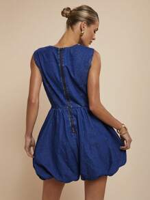 COSMINA Women's Sleeveless Woven Denim Bubble Dress Short Blue Jean Dress With Unique Balloon Silhouette