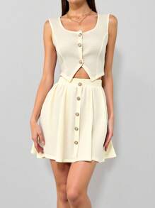 SHEIN Essnce Set di moda per donna taglie forti, composto da canotta monopetto in tinta unita e gonna midi