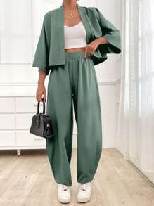 SHEIN Cottnline مجموعتين قطعتين مريحة للنساء ، صيفي ، كاجوال - أخضر نعناع - مشاهدة 1