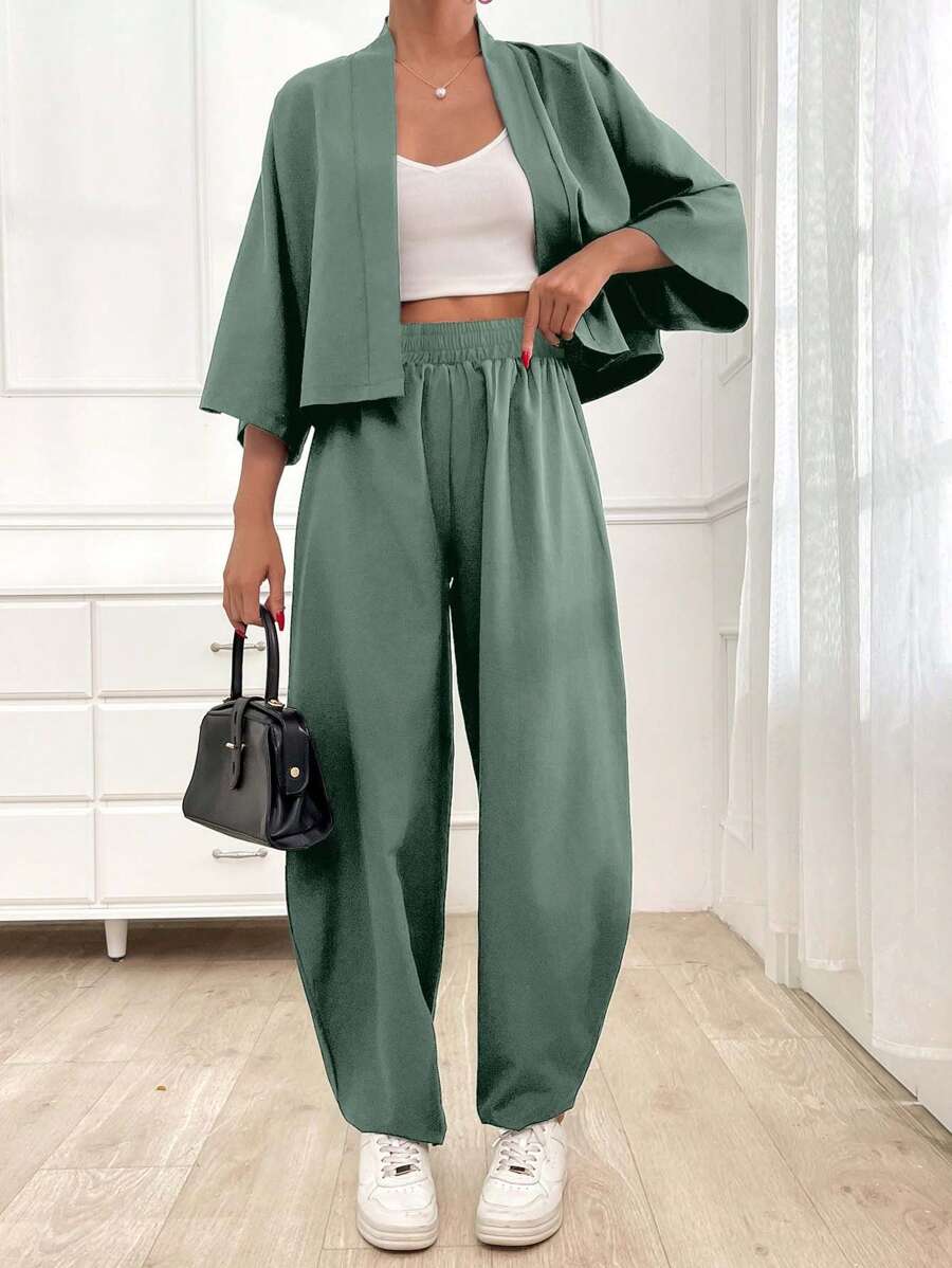 SHEIN Cottnline مجموعتين قطعتين مريحة للنساء ، صيفي ، كاجوال - أخضر نعناع - مشاهدة 1