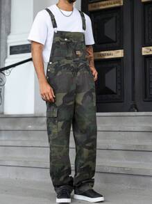 Manfinity Homme 男士牛仔背带裤，时尚休闲迷彩连体裤，适合夏季 - 彩色 - 查看 4