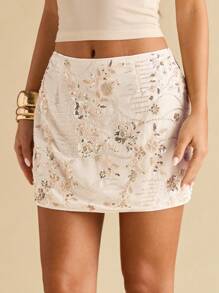 SHEIN BAE 夏季女士海滩度假波西米亚亮片短裙，适合派对、女士亮片迷你裙、俱乐部性感、音乐会