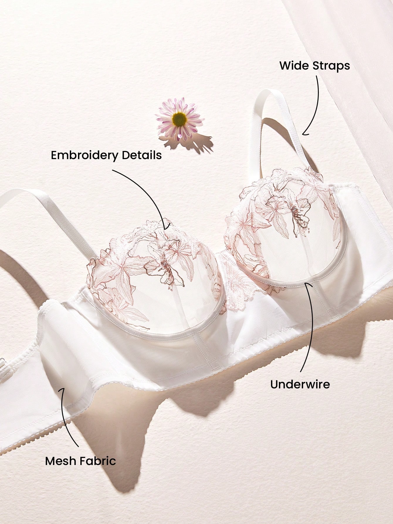 Sutiã Balconete Respirável Bordado Elegante Feminino, Arame, Sexy, Sem Forro, Tule e Renda Branca, Corpete Minimizador Longline, Lingerie Íntima Nupcial, Sutiã de Casamento