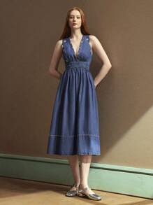 Selenza 女士细肩带牛仔连体裤，适合夏季的时尚 - 藍色 - 查看 4