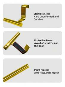 SHEIN Basic living 1PC Golden Single Rod Towel Rack Cabinet Door Back Type Hanging Rack Non-Punched Towel Rod - Gold - View 5