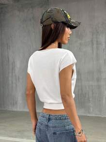 StreetHx Petite Women's Solid Color Sexy Bodycon Asymmetrical Shoulder T-Shirt - White - View 2