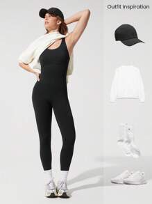 GLOWMODE Body con copas desmontables, estilo Mono, de 24" FeatherFit™-Air con efecto trasero realzador, para yoga de bajo impacto, pilates, uso diario casual