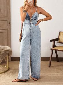 Breezaya Peto de mezclilla y mono de mujer, moda adecuada para el verano - Azul - Ver 1