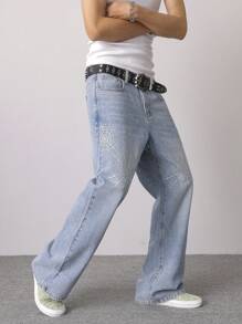 Manfinity EMRG Men's Loose Fit Denim Jeans, Fashionable For Summer Man Clothes Men Jeans - Light Wash - View 5