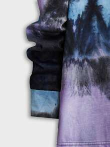 AXEPEAK Camiseta de manga larga con detalles de parche de letras teñidas con efecto tie-dye para hombre, para salir, para amigos, verano, estilo streetwear, para otoño