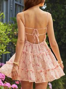 L'Amorae 小碎花印花荷叶边分层下摆细节春夏连衣裙