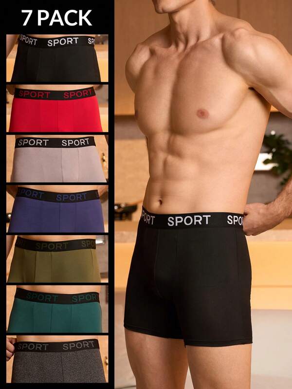 Manfinity Underwear&Sleepwear Basics 7pcs/Pack Men's Casual Underwear With Letter Woven Waistband