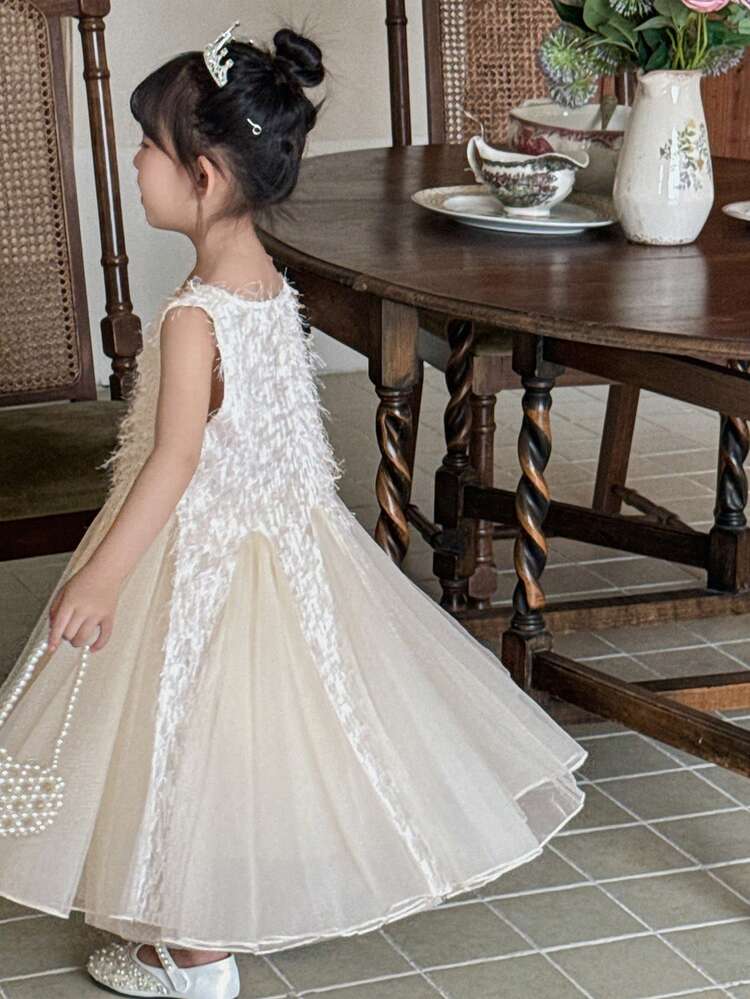Young Girls Embroidered Party Mid-Length Formal Dress